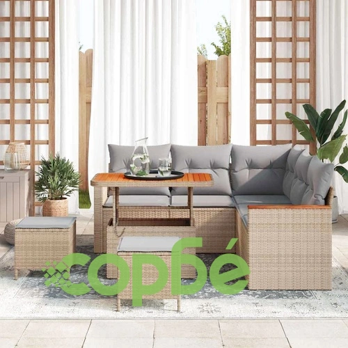 8-частен градински диван комплект с възглавници от полиратан бежов 90x55x71 см ➤ топ цена ➤ sorbe.bg