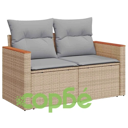 8-частен градински диван комплект с възглавници от полиратан бежов 90x55x71 см ➤ топ цена ➤ sorbe.bg