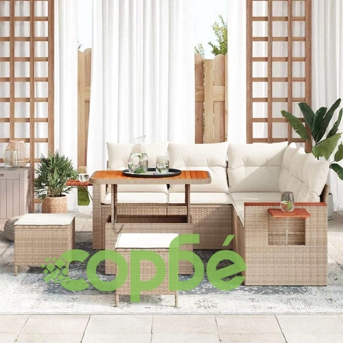 Градински комплект мебели 8 части полиратан акация бежово кремаво 90x55x71 см ➤ топ цена ➤ sorbe.bg