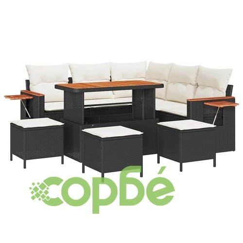 Градински комплект мебели 9 части полиратан черно и кремаво 110x55x71 см ➤ топ цена ➤ sorbe.bg