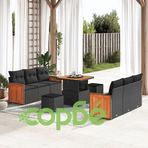 Градински диван комплект 9 части черен полиратан 80x80x71 см ➤ топ цена ➤ sorbe.bg