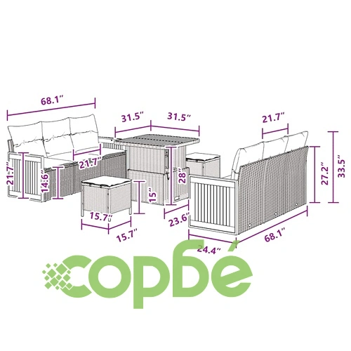 Градински диван комплект 9 части черен полиратан 80x80x71 см ➤ топ цена ➤ sorbe.bg