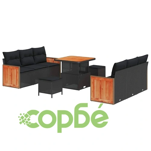 Градински диван комплект 9 части черен полиратан 80x80x71 см ➤ топ цена ➤ sorbe.bg