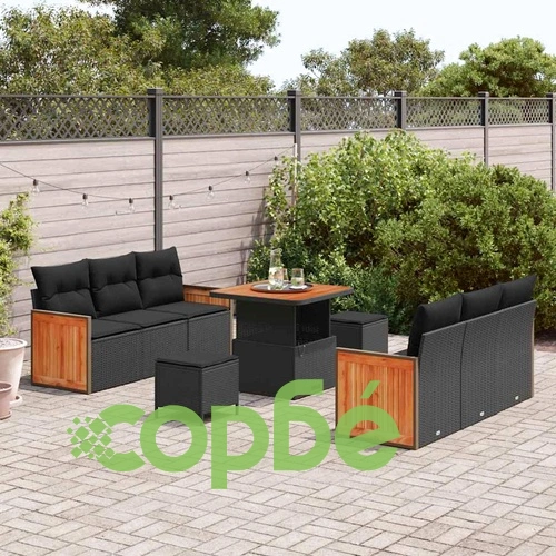 Градински диван комплект 9 части черен полиратан 80x80x71 см ➤ топ цена ➤ sorbe.bg