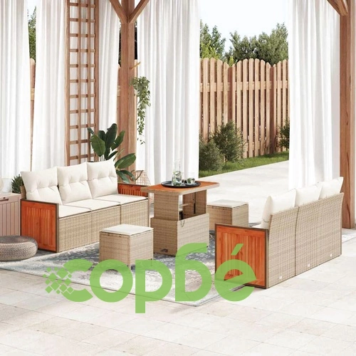 Градински комплект мебели 9 части от полиратан бежово и кремаво 90x55x71 см ➤ топ цена ➤ sorbe.bg