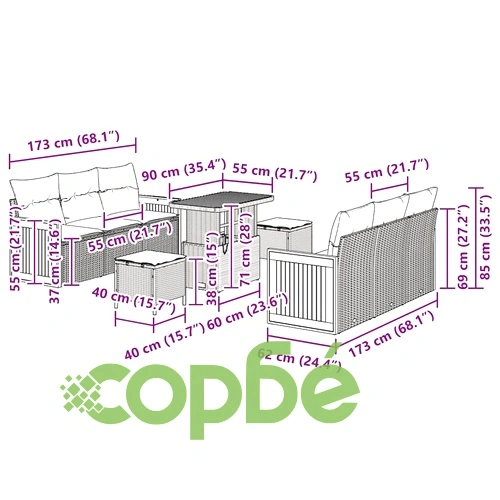 Градински комплект мебели 9 части от полиратан бежово и кремаво 90x55x71 см ➤ топ цена ➤ sorbe.bg