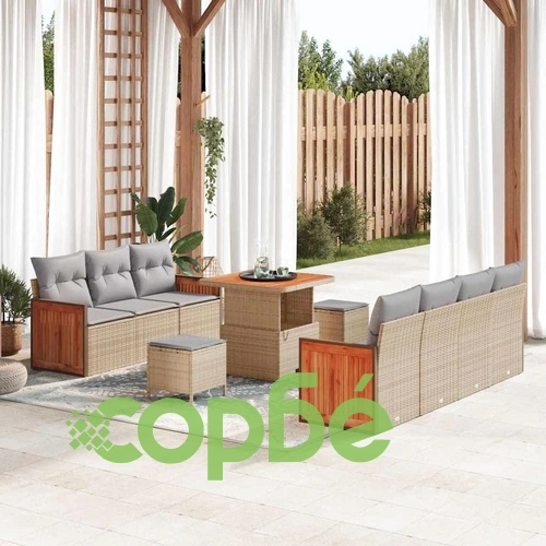 Градински комплект мебели 10 части полиротан бежово светлосиво с възглавници ➤ топ цена ➤ sorbe.bg