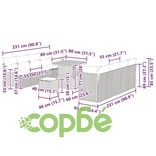 Градински комплект мебели 11 части полиротан сив 80x80x71 см ➤ топ цена ➤ sorbe.bg