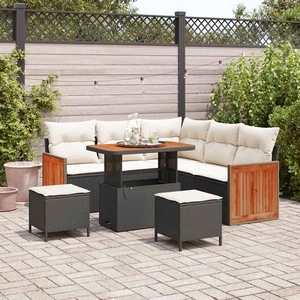 Градински комплект мебели 8 части полиратан черно и кремаво 90x55x71 см