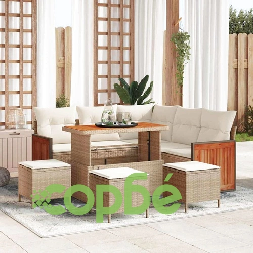 Градински комплект от 9 части с възглавници от полиратан и акация 110x55x71 см ➤ топ цена ➤ sorbe.bg