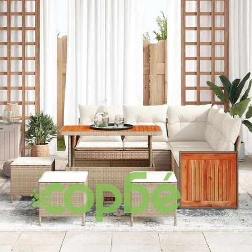 Градински комплект от 9 части с възглавници от полиратан и акация 110x55x71 см ➤ топ цена ➤ sorbe.bg