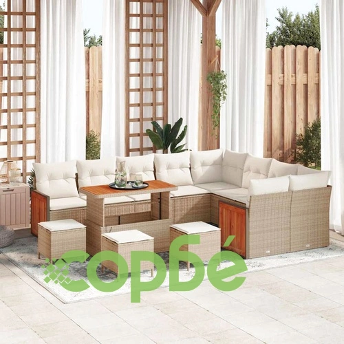 13-частен градински диван комплект с възглавници бежов полиратан акация ➤ топ цена ➤ sorbe.bg