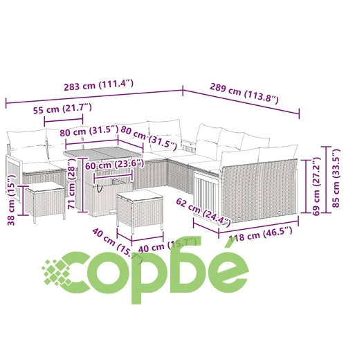 Градински комплект мебели от полиротан 13 части сив 80x80x71 см ➤ топ цена ➤ sorbe.bg