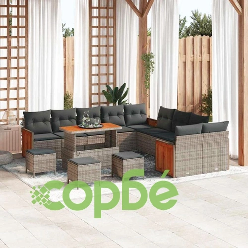 Градински комплект мебели 14 части полиротан сив 110x55x71 см с възглавници ➤ топ цена ➤ sorbe.bg