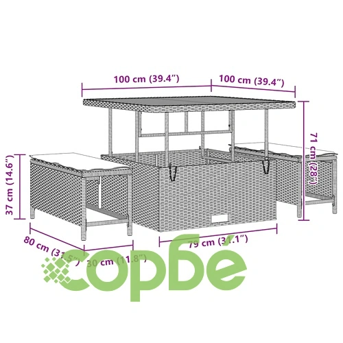 Градински комплект мебели 14 части полиротан сив 110x55x71 см с възглавници ➤ топ цена ➤ sorbe.bg