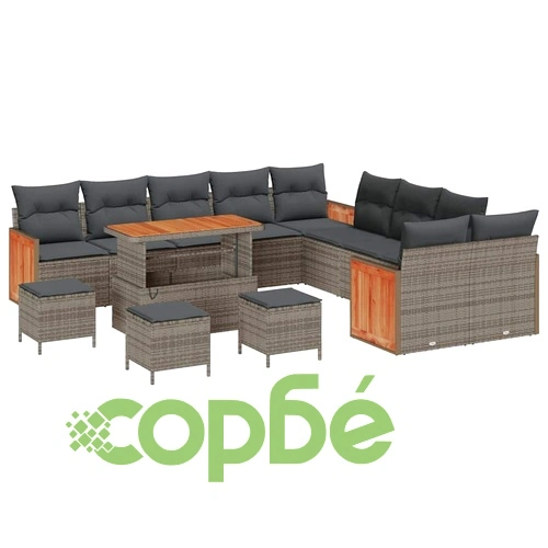Градински комплект мебели 14 части полиротан сив 110x55x71 см с възглавници ➤ топ цена ➤ sorbe.bg