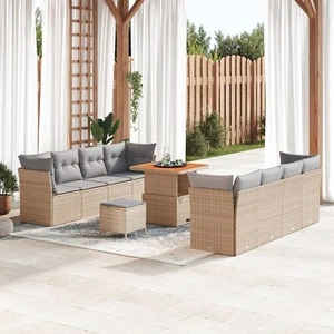 Градински комплект мебели 11 части от полиратан - бежов и светлосив