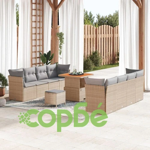 Градински комплект мебели 11 части от полиратан - бежов и светлосив ➤ топ цена ➤ sorbe.bg