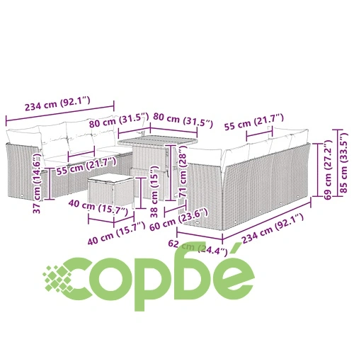 Градински комплект мебели 11 части от полиратан - бежов и светлосив ➤ топ цена ➤ sorbe.bg