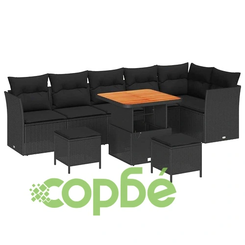 Градински комплект софа 9 части полиротан черен 80x80x71 см ➤ топ цена ➤ sorbe.bg