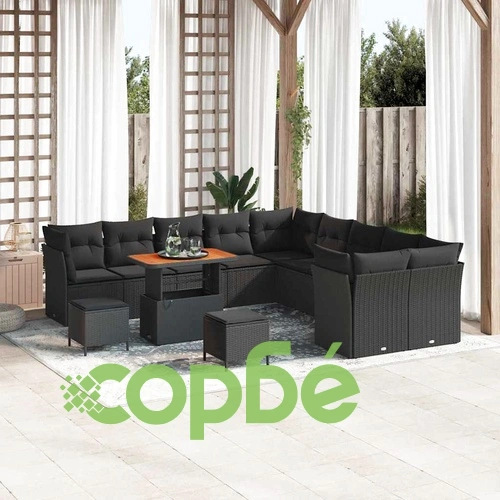 Градински комплект мебели 13 части полиратан черен 90x55x71 см с възглавници ➤ топ цена ➤ sorbe.bg