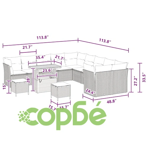Градински комплект мебели 13 части полиратан черен 90x55x71 см с възглавници ➤ топ цена ➤ sorbe.bg