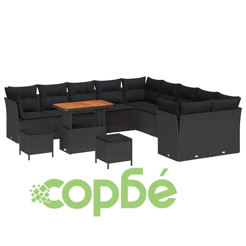 Градински комплект мебели 13 части полиратан черен 90x55x71 см с възглавници ➤ топ цена ➤ sorbe.bg