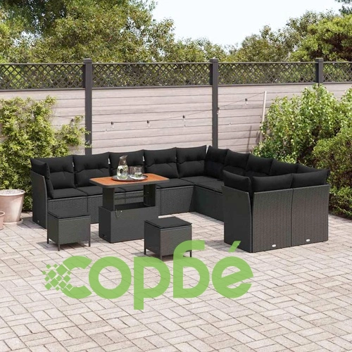 Градински комплект мебели 13 части полиратан черен 90x55x71 см с възглавници ➤ топ цена ➤ sorbe.bg