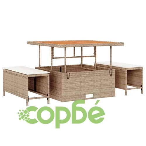 11-частен градински комплект софа с възглавници от полиратан в бежово и кремаво ➤ топ цена ➤ sorbe.bg