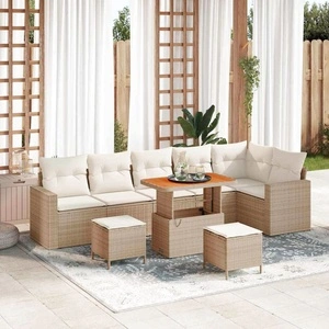 Градински комплект от 9 части с възглавници от полиратан бежов и кремав 90x55x71 см