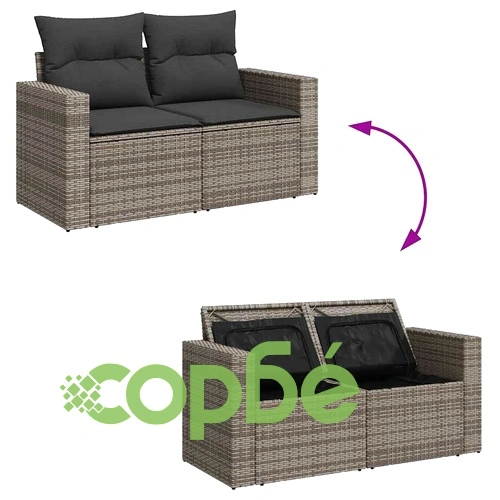 Градински диван комплект 12 части с възглавници сив полиратан акация 100x100x71 см ➤ топ цена ➤ sorbe.bg