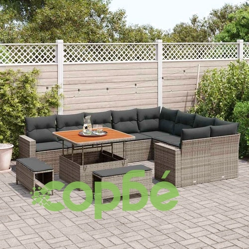 Градински диван комплект 12 части с възглавници сив полиратан акация 100x100x71 см ➤ топ цена ➤ sorbe.bg