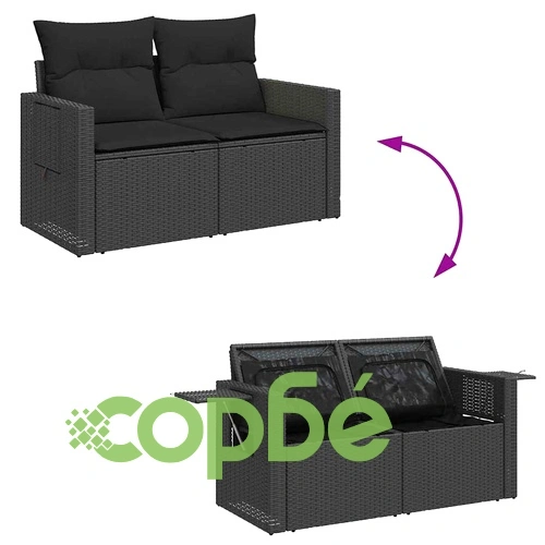 Градински комплект 8 части полиратан черен 80x80x71 см с възглавници ➤ топ цена ➤ sorbe.bg