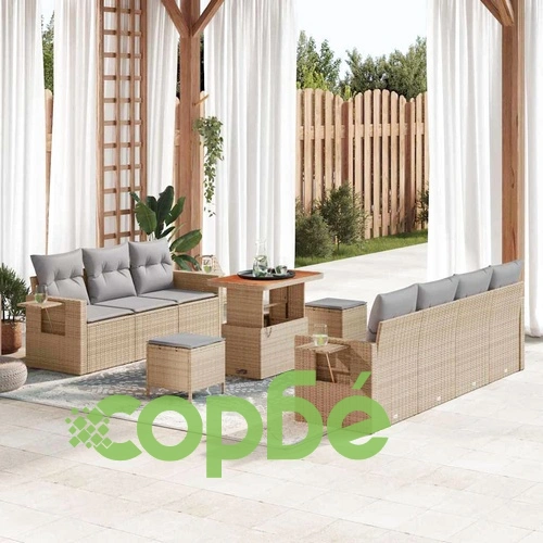 Градински комплект мебели 10 части с възглавници бежов полиратан акация ➤ топ цена ➤ sorbe.bg