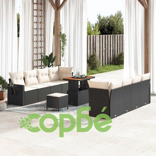 Градински комплект мебели 11 части полиротан черно и кремаво 90x55x71 см ➤ топ цена ➤ sorbe.bg