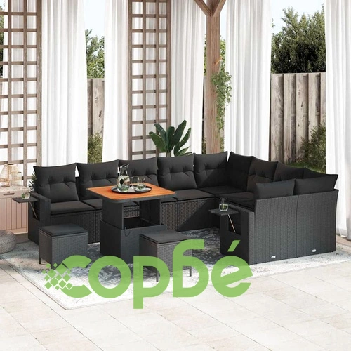 Градински комплект мебели 12 части с възглавници черен полиратан 80x80x71 см ➤ топ цена ➤ sorbe.bg