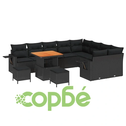 Градински комплект мебели 12 части с възглавници черен полиратан 80x80x71 см ➤ топ цена ➤ sorbe.bg