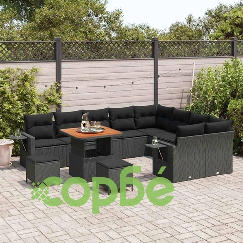 Градински комплект мебели 12 части с възглавници черен полиратан 80x80x71 см ➤ топ цена ➤ sorbe.bg