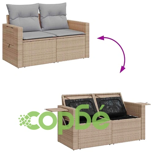 Градински комплект мебели 13 части с възглавници бежово полиратан акация ➤ топ цена ➤ sorbe.bg