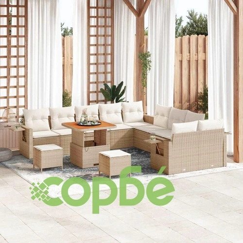 13-частен градински диван комплект с възглавници от полиратан бежов 80x80x71 см ➤ топ цена ➤ sorbe.bg