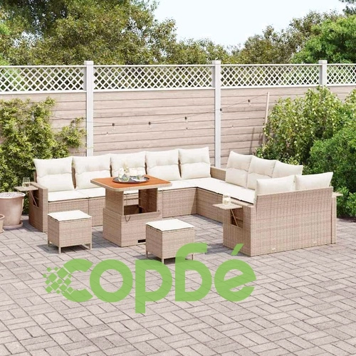 13-частен градински диван комплект с възглавници от полиратан бежов 80x80x71 см ➤ топ цена ➤ sorbe.bg