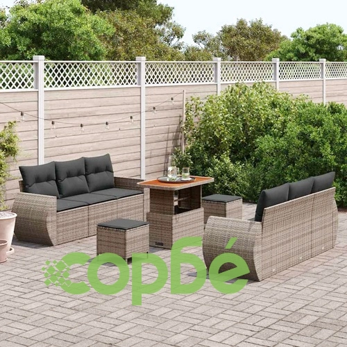 9-елементен градински комплект диван с възглавници сив полиратан акация 90x55x71 см ➤ топ цена ➤ sorbe.bg