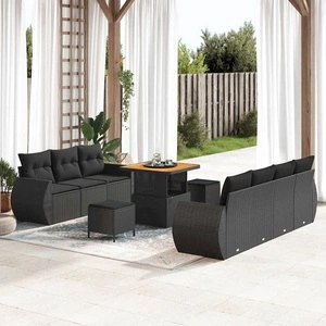 Градински комплект мебели полиратан 10 части черен 80x80x71 см