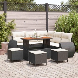 Градински комплект мебели 9 части полиротан черно и кремаво 110x55x71 см