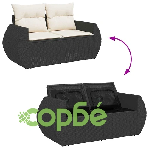 Градински комплект мебели 9 части полиротан черно и кремаво 110x55x71 см ➤ топ цена ➤ sorbe.bg