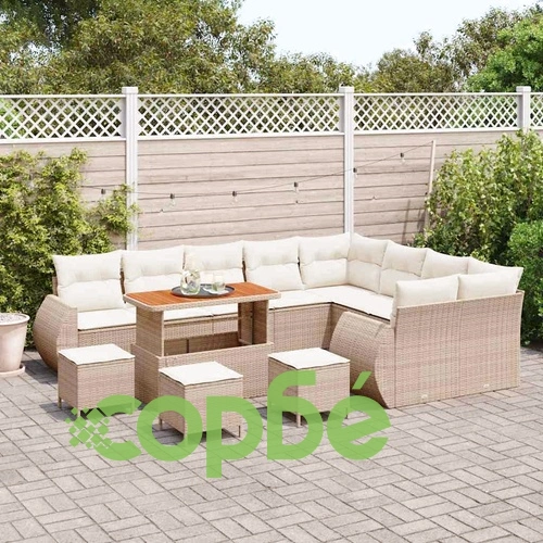 13-части градински диван комплект с възглавници бежов полиратан акация ➤ топ цена ➤ sorbe.bg
