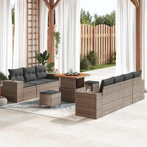 Градински комплект мебели 10 части сив полиратан и акация 80x80x71 см