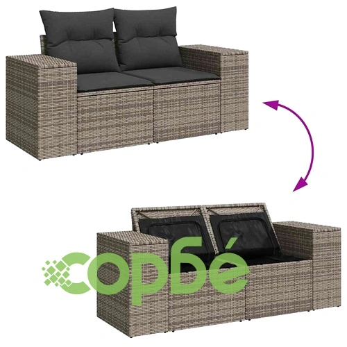 Градински комплект от 10 части с възглавници сив полиратан и акация 90x55x71 см ➤ топ цена ➤ sorbe.bg