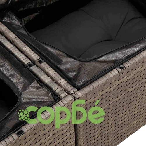 Градински комплект от 10 части с възглавници сив полиратан и акация 90x55x71 см ➤ топ цена ➤ sorbe.bg