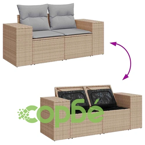 Градински комплект от 11 части с възглавници от поли ратан и акация бежов/светло сив ➤ топ цена ➤ sorbe.bg